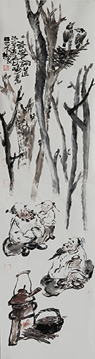 孔晓书作品2《玄学论道》国画 人物(38x145cm 2019)